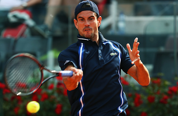 Guillermo Garcia-Lopez hits a forehand at the Internazionali BNL d'Italia in Rome/Getty Images