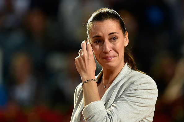 Flavia Pennetta during the retirement ceremony that took place for her earlier this year in Rome. Photo: Getty/Dennis Grombkowski