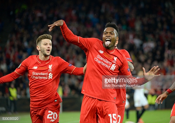 Sturridge celebrates after putting Liverpool ahead against Sevilla. Photo: Getty