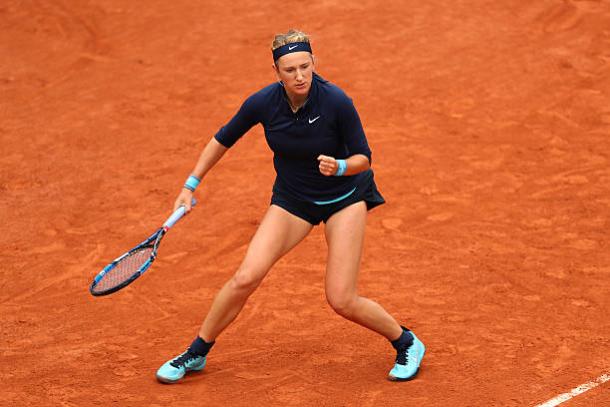 Victoria Azarenka in action during her first round loss to Karin Knapp at then French Open last year (Getty/Julian Finney)