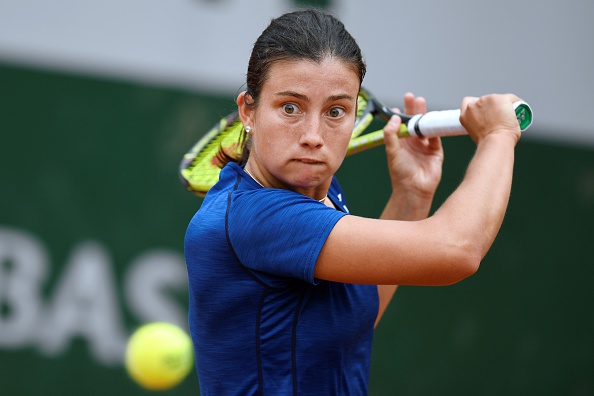 Anastasija Sevastova slices a backhand at the 2016 French Open/Getty Images