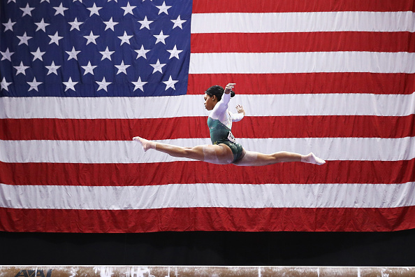 Gabby Douglas on the balance beam at the Secret US Classic in Hartford/Getty Images