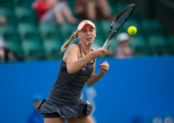 Naomi Broady hits a forehand at the Aegon Open Nottingham/Getty Images