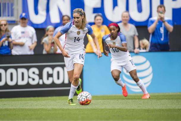 Morgan Brian in action for the USWNT | Source: Hot Time in Old Town