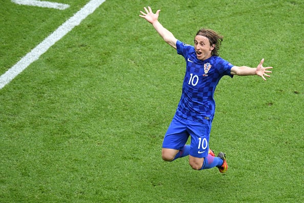 Modric celebrates his stunning effort against Turkey. | Image credit: Matthias Hingst - Getty Images Sport