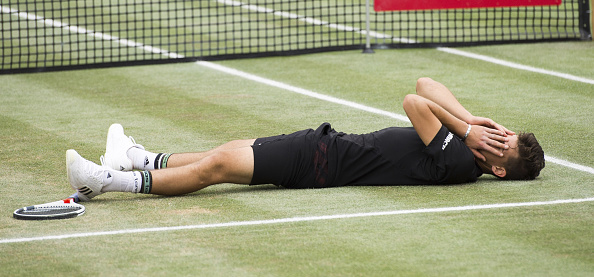 Thiem reacts after capturing his fourth title of the season and his first career win on grass/Photo Source: Deniz Calagan/Getty Images