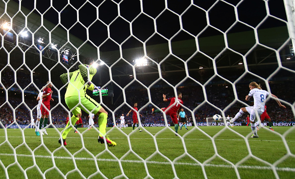 Birkir Bjarnason's equaliser held Portugal to a 1-1 draw in Saint-Etienne (photo:getty)