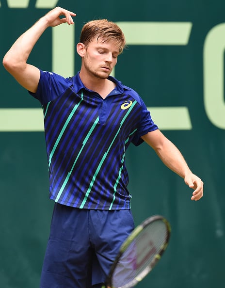 Goffin(pictured) frustrated as he fails to close out the set allowing Federer to get back in it | Photo: Carmen Jaspersen/Getty Images