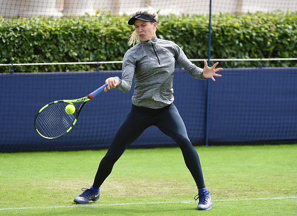 Eugenie Bouchard practices ahead her firs round match at the Aegon International. (Photo by Tom Dulat/Getty Images).