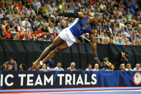 Donnell Whittenburg performs on floor exercise at the U.S. Men's Gymnastics Olympic Trials in St. Louis/Getty Images