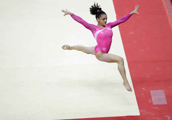 Laurie Hernandez performs on the floor exercise at the U.S. Women's Gymnastics Olympic Trials in San Jose/Getty Images