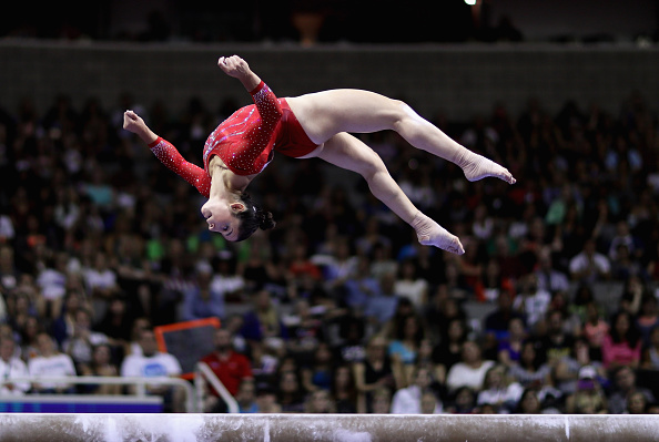 Aly Raisman performs on the balance beam at the U.S. Women's Gymnastics Olympic Trials in San Jose/Getty Images