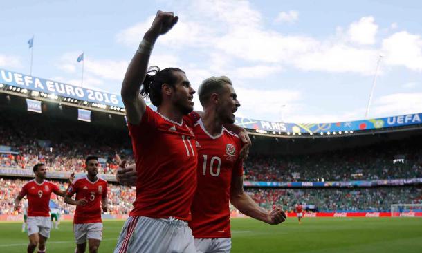 Wales celebrate their goal against Northern Ireland (Photo: Stephane Mahe/Reuters)