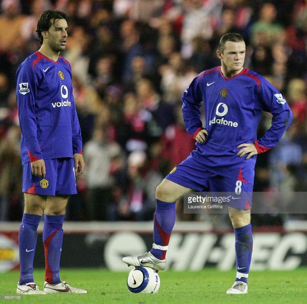 Rooney y van Nistelrooy en 2005 contra el Boro. Getty Images 
