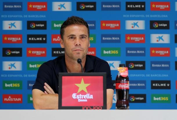 Rubí en rueda de prensa | Foto: rcdespanyol.com