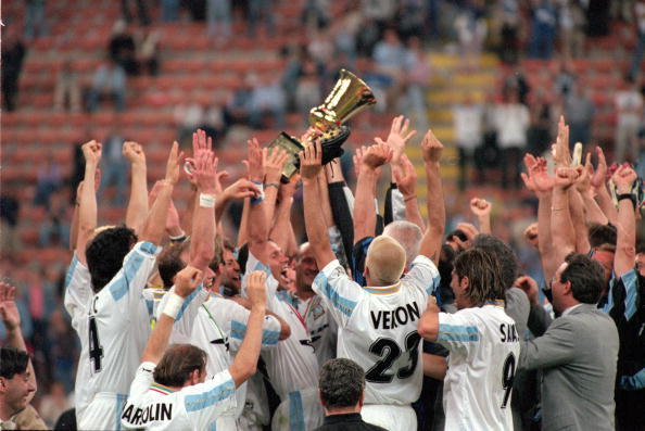 Celebración de la Lazio en la 'Coppa' de 1999 | Foto: Gettyimages