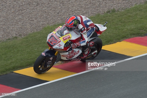 Lowes using the distinctive red, yellow and black rumble strips at Saschenring - Getty images