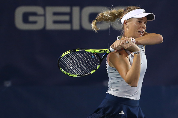 Caroline Wozniacki hits a backhand at the Citi Open in Washington DC/Getty Images