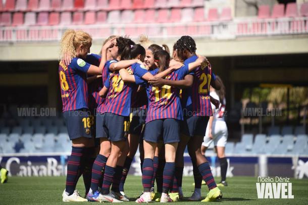 Imagen de las jugadoras del FC Barcelona celebrando un gol. FOTO: Noelia Déniz