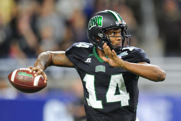 Ohio quarterback Greg Windham attempts a pass during the MAC Championship Game/Photo: Carlos Osorio/Associated Press