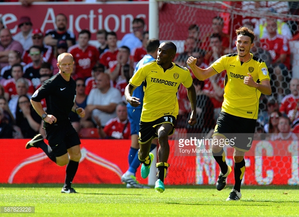 Lloyd Dyer celebrates scoring against Forest earlier on in the season. (picture: Getty Images / Tony Marshall)