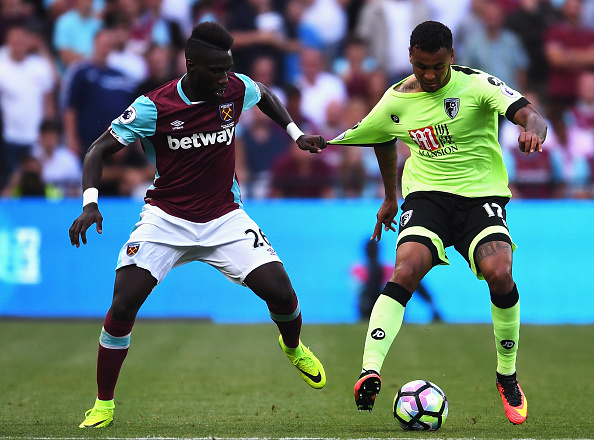 Above: Arthur Masuaku in action during West Ham's 1-0 win over Bournemouth | Photo; Getty Images