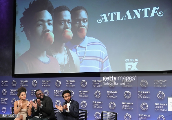 Donald Glover speaking onstage at the 'Atlanta' New York Screening. Photo: Getty / Neilson Barnard