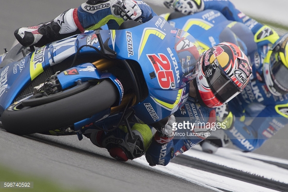 Team Suzuki Ecstar in action at Silverstone, Vinales leads Aleix Espargaro - Getty Images