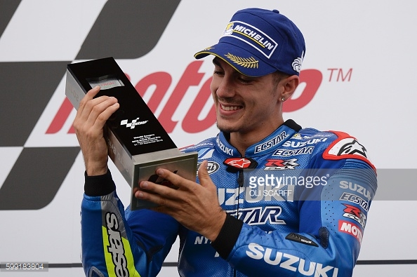 Maverick Vinales celebrating his first ever MotoGP win at the British GP - Getty Images