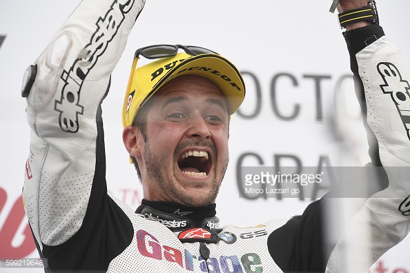 Double celebration for 30 year old Luthi who won the Moto2 at Silverstone - Getty Images