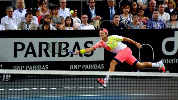 Lucas Pouille chases down a shot (Photo: Moselle Open)