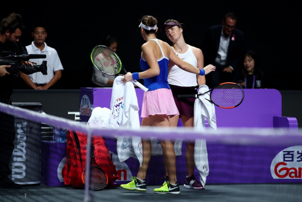 Svitolina and Bencic share a nice hug after the match | Photo: Clive Brunskill