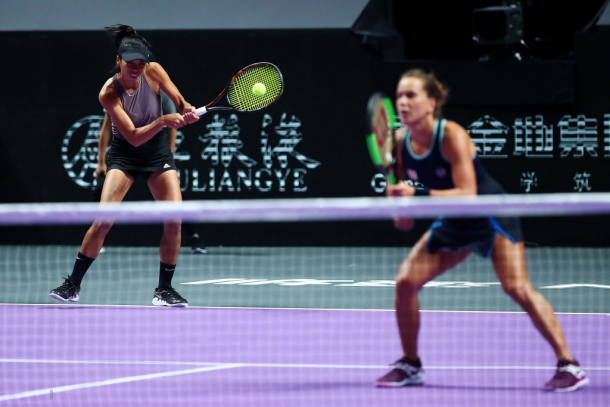 Hsieh and Strycova in action | Photo: Clive Brunskill