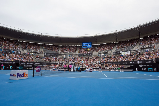 Ken Rosewall Arena, the main court at Sydney Olympic Park, which hosted the Sydney International until 2019. Photo: Steven Markham/Getty Images.