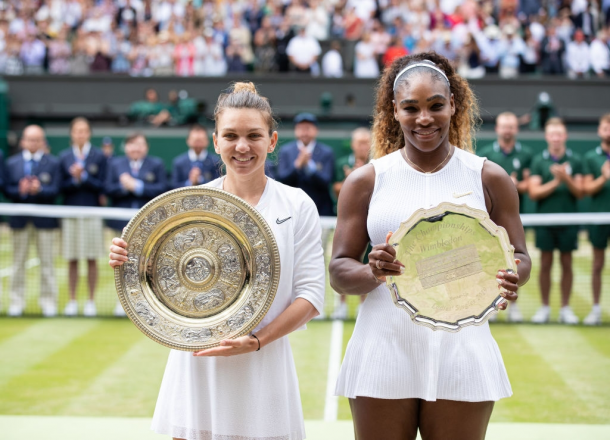 Williams was denied the Wimbledon title once more when she fell to Simona Halep (left) in the final. Photo: . Photo: 