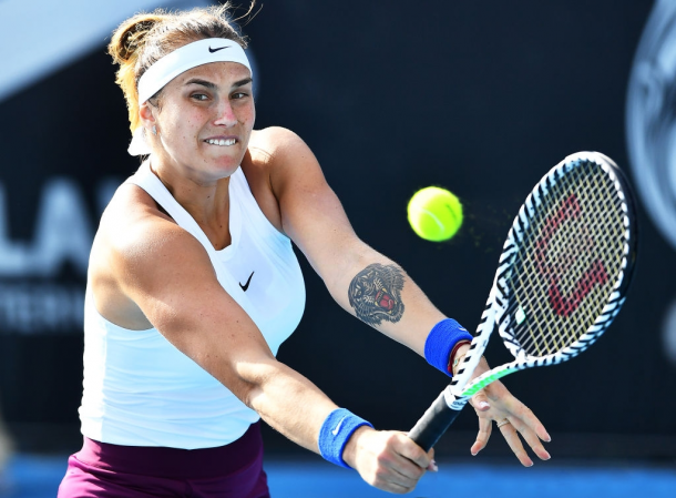 Sabalenka in action in Adelaide earlier in the week. Photo: Mark Brake/Getty Images.