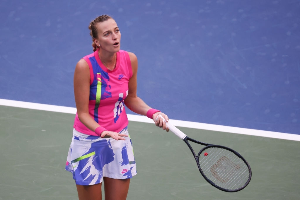 Kvitova shows emotions en route to a tough loss to Shelby Rogers in the fourth round of the US Open. Photo: Al Bello