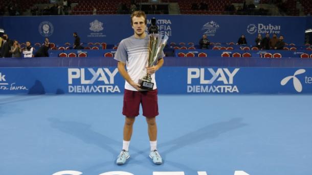 Mirza Basic poses with the first ATP World Tour trophy of his career. Photo: Sofia Open