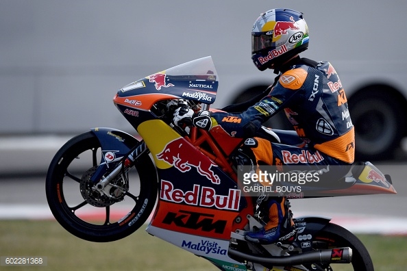 A wheelie from binder to celebrate winning his fifth Moto2 race San Marino - Getty Images