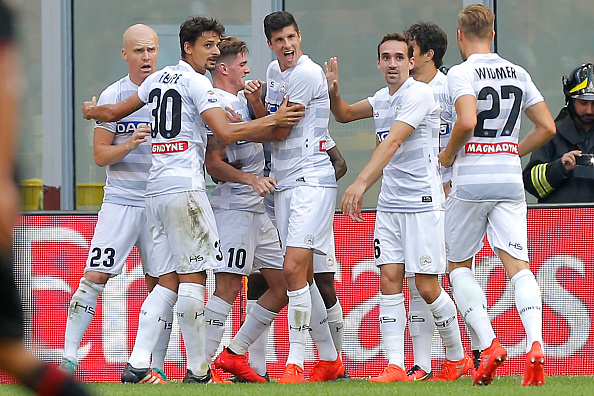 Udinese celebrate their shock win | Photo: MARCO BERTORELLO/AFP/Getty Images