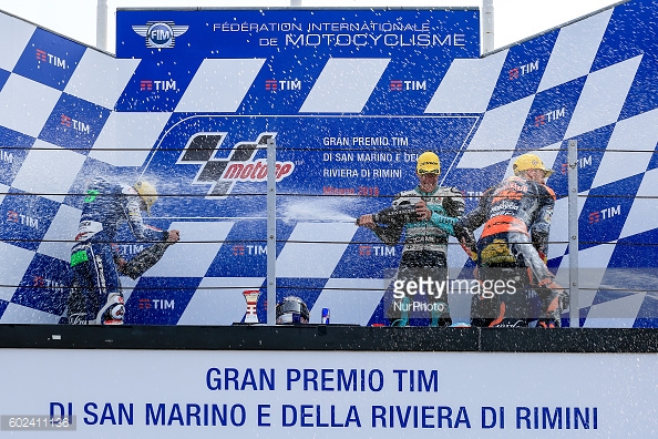 the podium winners of the 2016 San Marino Moto3 race - Getty Images