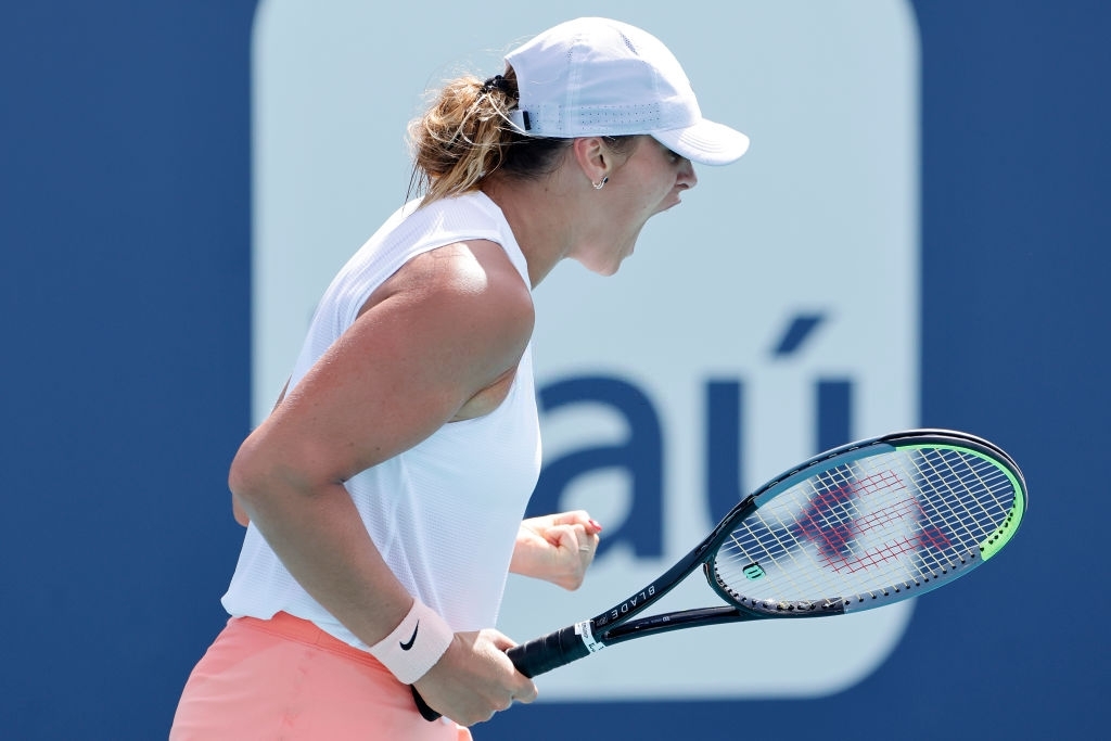 Sabalenka shows emotions in her three-set tussle against Barty in the quarterfinals of the Miami Open. Photo: Mark Reaves