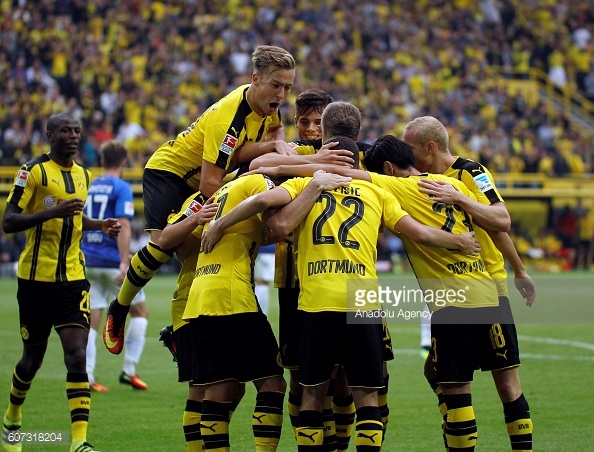 The Dortmund players celebrating during the team's thrashing of Darmstadt | Photo: 