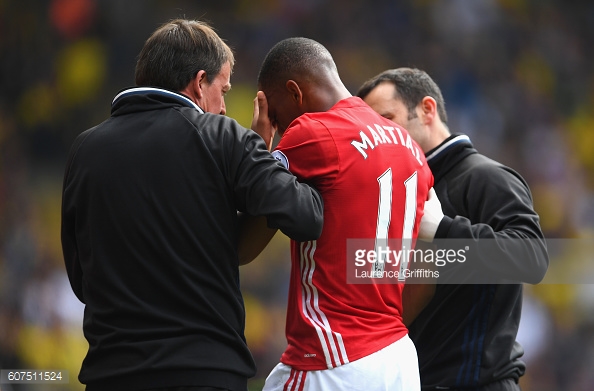 Above: Anthony Martial been taken off during Manchester United's 3-1 defeat to Watford | Photo: Getty Images