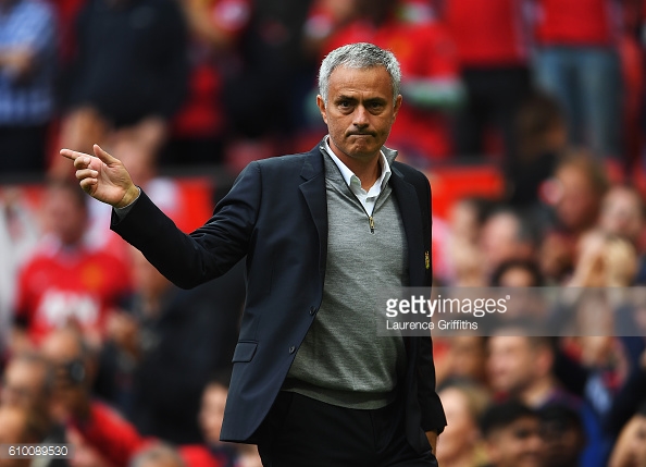 Above: Jose Mourinho on the touchline during Manchester United's 4-1 win over Leicester City | Photo: Getty Images