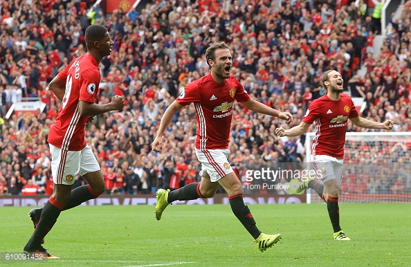 Mata celebrates scoring against Leicester last weekend | Photo: