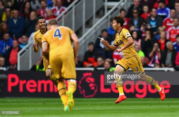 Son celebrates scoring his second goal against Middlesbrough at the weekend | Photo: