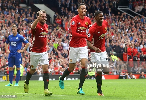 Rashford celebrating his goal against Leicester last month | Photo: Tom Purslow / Getty Images