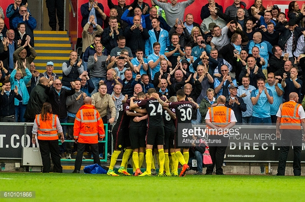 Manchester City eventually ground out the three points at the Liberty Stadium. (Photo by Athena Pictures/Getty Images)