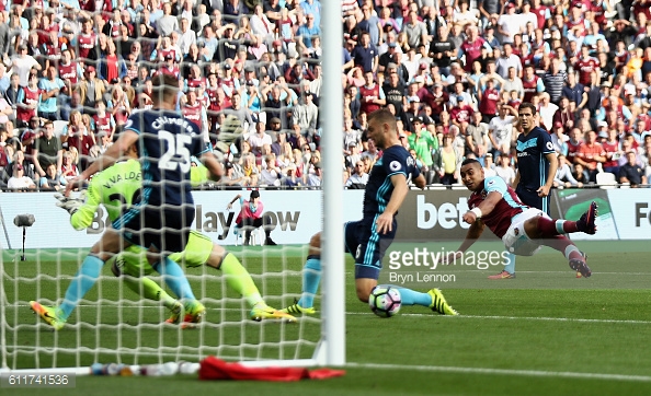 Above: Dimitri Payet striking home in West Ham's 1-1 draw with Middlesbrough | Photo: Getty Images 